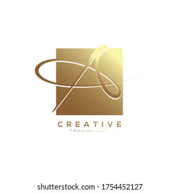 Letra inicial de firma A vinculada dentro del logotipo de lujoso vector cuadrado minimalista color de oro