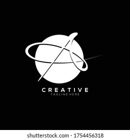 Letra inicial de la firma A vinculada dentro del logotipo del vector de círculo de lujo minimalista color blanco