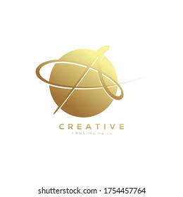Letra inicial de la firma A vinculada dentro del logotipo del vector de lujo minimalista color de oro