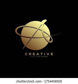 Initials signature letter A linked inside minimalist luxurious circle vector logo gold color 2