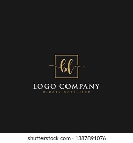 Initials signature letters BL linked inside minimalist luxurious square line box vector logo gold color designs for brand, identity, invitations, hotel, boutique, jewelry, photography or company signs