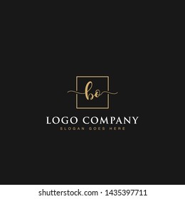 Initials signature letters BO linked inside minimalist luxurious square line border vector logo gold color design for brand, identity, invitations, hotel, boutique, jewelry, photography, company signs