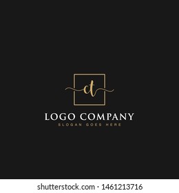 Initials signature letters CT linked inside minimalist luxurious square line border vector logo gold color design for brand, identity, invitations, hotel, boutique, jewelry, photography, company signs