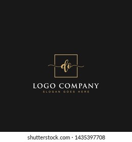 Initials signature letters DO linked inside minimalist luxurious square line border vector logo gold color design for brand, identity, invitations, hotel, boutique, jewelry, photography, company signs