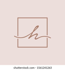 Initials signature letters H linked inside minimalist luxurious square line box.  logo designs for brand, identity, invitations, hotel, boutique, jewelry, photography or company signs - VECTOR