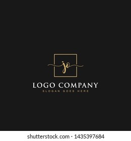 Initials signature letters JO linked inside minimalist luxurious square line border vector logo gold color design for brand, identity, invitations, hotel, boutique, jewelry, photography, company signs