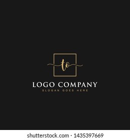 Initials signature letters TO linked inside minimalist luxurious square line border vector logo gold color design for brand, identity, invitations, hotel, boutique, jewelry, photography, company signs