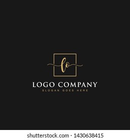 Initials signature letters LO linked inside minimalist luxurious square line border vector logo gold color design for brand, identity, invitations, hotel, boutique, jewelry, photography, company signs