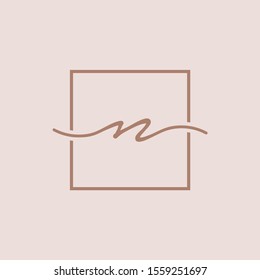 Initials signature letters N linked inside minimalist luxurious square line box.  logo designs for brand, identity, invitations, hotel, boutique, jewelry, photography or company signs - VECTOR
