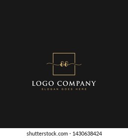 Initials signature letters OO linked inside minimalist luxurious square line border vector logo gold color design for brand, identity, invitations, hotel, boutique, jewelry, photography, company signs