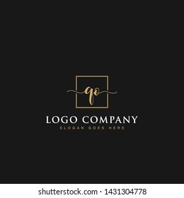 Initials signature letters QO linked inside minimalist luxurious square line border vector logo gold color design for brand, identity, invitations, hotel, boutique, jewelry, photography, company signs