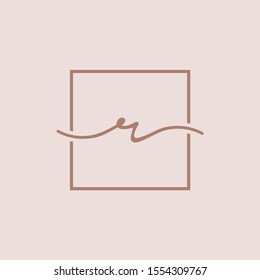 Initials signature letters R linked inside minimalist luxurious square line box.  logo designs for brand, identity, invitations, hotel, boutique, jewelry, photography or company signs - VECTOR