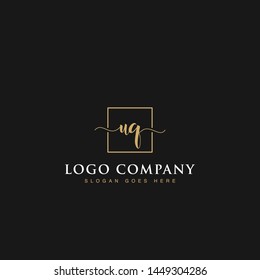 Initials signature letters UQ linked inside minimalist luxurious square line border vector logo gold color design for brand, identity, invitations, hotel, boutique, jewelry, photography, company signs