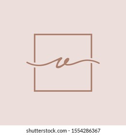 Initials signature letters V linked inside minimalist luxurious square line box.  logo designs for brand, identity, invitations, hotel, boutique, jewelry, photography or company signs - VECTOR