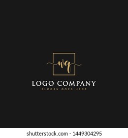 Initials signature letters WQ linked inside minimalist luxurious square line border vector logo gold color design for brand, identity, invitations, hotel, boutique, jewelry, photography, company signs