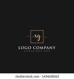 Initials signature letters XG linked inside minimalist luxurious square line border vector logo gold color design for brand, identity, invitations, hotel, boutique, jewelry, photography, company signs