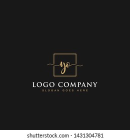 Initials signature letters YO linked inside minimalist luxurious square line border vector logo gold color design for brand, identity, invitations, hotel, boutique, jewelry, photography, company signs
