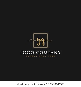 Initials signature letters YQ linked inside minimalist luxurious square line border vector logo gold color design for brand, identity, invitations, hotel, boutique, jewelry, photography, company signs
