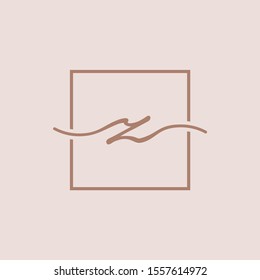 Initials signature letters Z linked inside minimalist luxurious square line box.  logo designs for brand, identity, invitations, hotel, boutique, jewelry, photography or company signs - VECTOR