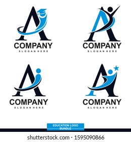 initials A Simple and Minimalist Education Logo Template in dark blue and blue premium vector