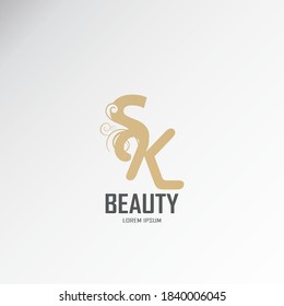 the initials sk, ks logo is gold, inspired by the logo of luxury combined with curved signature lines.