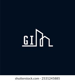 Un logotipo elegante y moderno muestra Formas arquitectónicas abstractas, enfatizando la creatividad y la innovación en el diseño de edificios contra un fondo oscuro