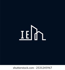 Un logotipo elegante y moderno muestra Formas arquitectónicas abstractas, enfatizando la creatividad y la innovación en el diseño de edificios contra un fondo oscuro
