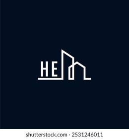 Initialen ein schlankes und modernes Logo präsentiert abstrakte architektonische Formen, die Kreativität und Innovation im Gebäudedesign auf dunklem Hintergrund betonen