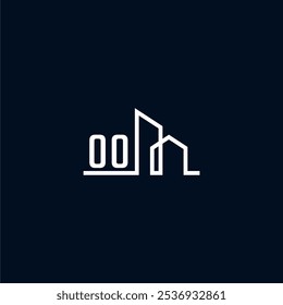 Un logotipo elegante y moderno muestra Formas arquitectónicas abstractas, enfatizando la creatividad y la innovación en el diseño de edificios contra una oscuridad