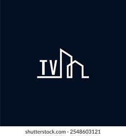 Un logotipo elegante y moderno muestra Formas arquitectónicas abstractas, enfatizando la creatividad y la innovación en el diseño de edificios contra una oscuridad