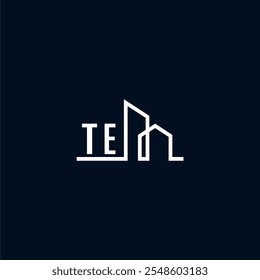 Un logotipo elegante y moderno muestra Formas arquitectónicas abstractas, enfatizando la creatividad y la innovación en el diseño de edificios contra una oscuridad