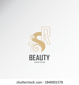 Die Initialen sr, rs Logo ist Gold, inspiriert durch das Logo des Luxus kombiniert mit geschwungenen Signaturen Linien.