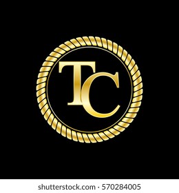 initials t and c logo luxurious golden letters with gold rope