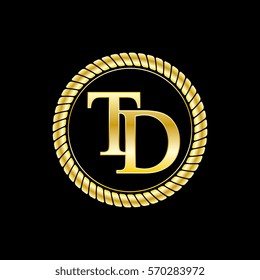 initials t and d logo luxurious golden letters with gold rope