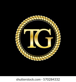 initials t and g logo luxurious golden letters with gold rope