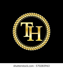 initials t and h logo luxurious golden letters with gold rope