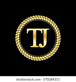 initials t and j logo luxurious golden letters with gold rope