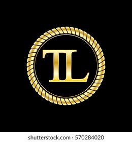 initials t and l logo luxurious golden letters with gold rope