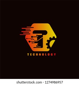 Initials T letter, Circuit with Gear icon template, vector logo technology for business corporate, elements, illustrations