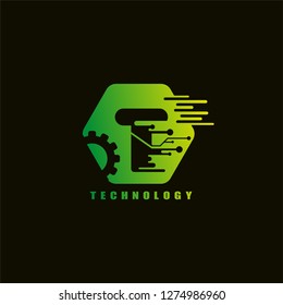 Initials T letter, Circuit with Gear icon template, vector logo technology for business corporate, elements, illustrations