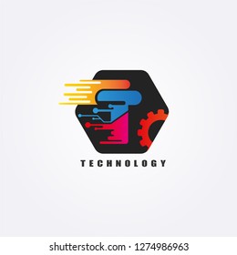 Initials T letter, Circuit with Gear icon template, vector logo technology for business corporate, elements, illustrations