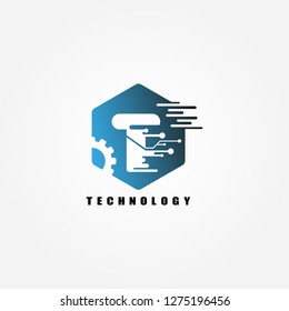 Initials T letter, Circuit with Gear icon template, vector logo technology for business corporate, elements, illustrations