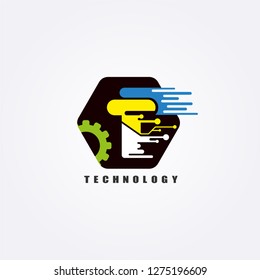 Initials T letter, Circuit with Gear icon template, vector logo technology for business corporate, elements, illustrations