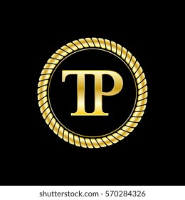 initials t and p logo luxurious golden letters with gold rope