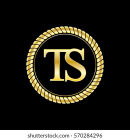 initials t and s logo luxurious golden letters with gold rope