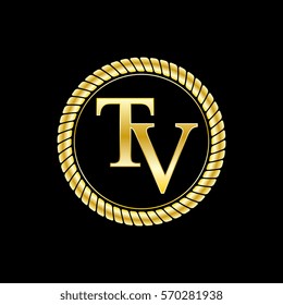 initials t and v logo luxurious golden letters with gold rope