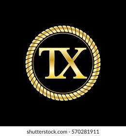 initials t and x logo luxurious golden letters with gold rope