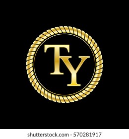 initials t and y logo luxurious golden letters with gold rope