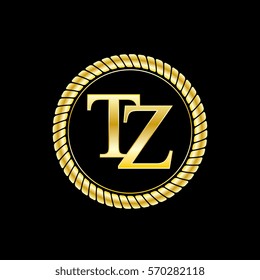 initials t and z logo luxurious golden letters with gold rope