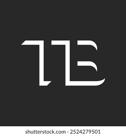 Logotipo de las letras TB con diseño de espacio isométrico negativo, dos letras T y B juntas, con Formas geométricas audaces en un estilo minimalista y moderno.